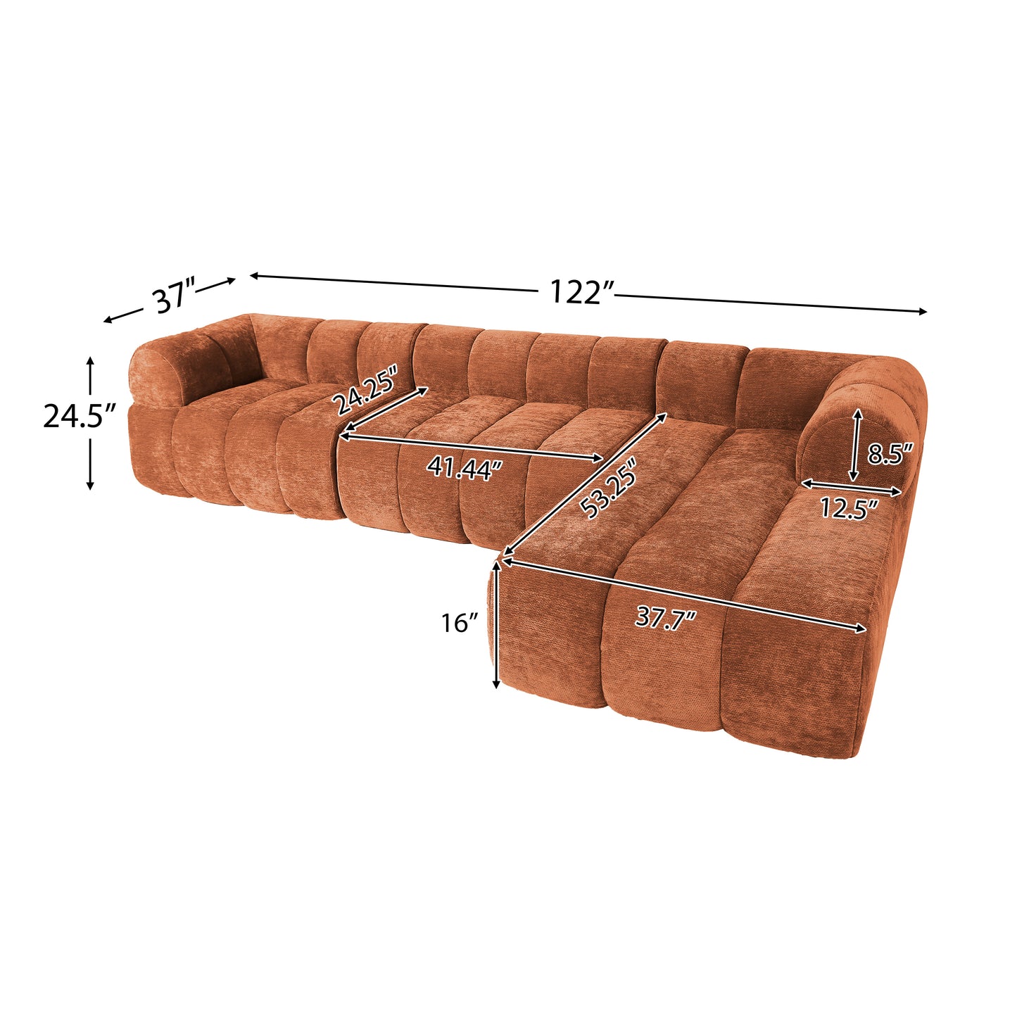 L-Shaped Sectional Sofa - 122" Orange Foam, 2-Piece Set