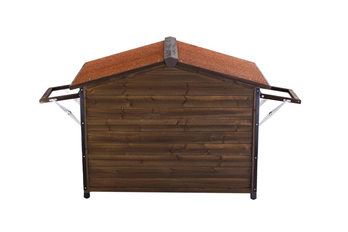 Outdoor Wooden Dog Kennel with Iron Frame and Waterproof Roof - Large