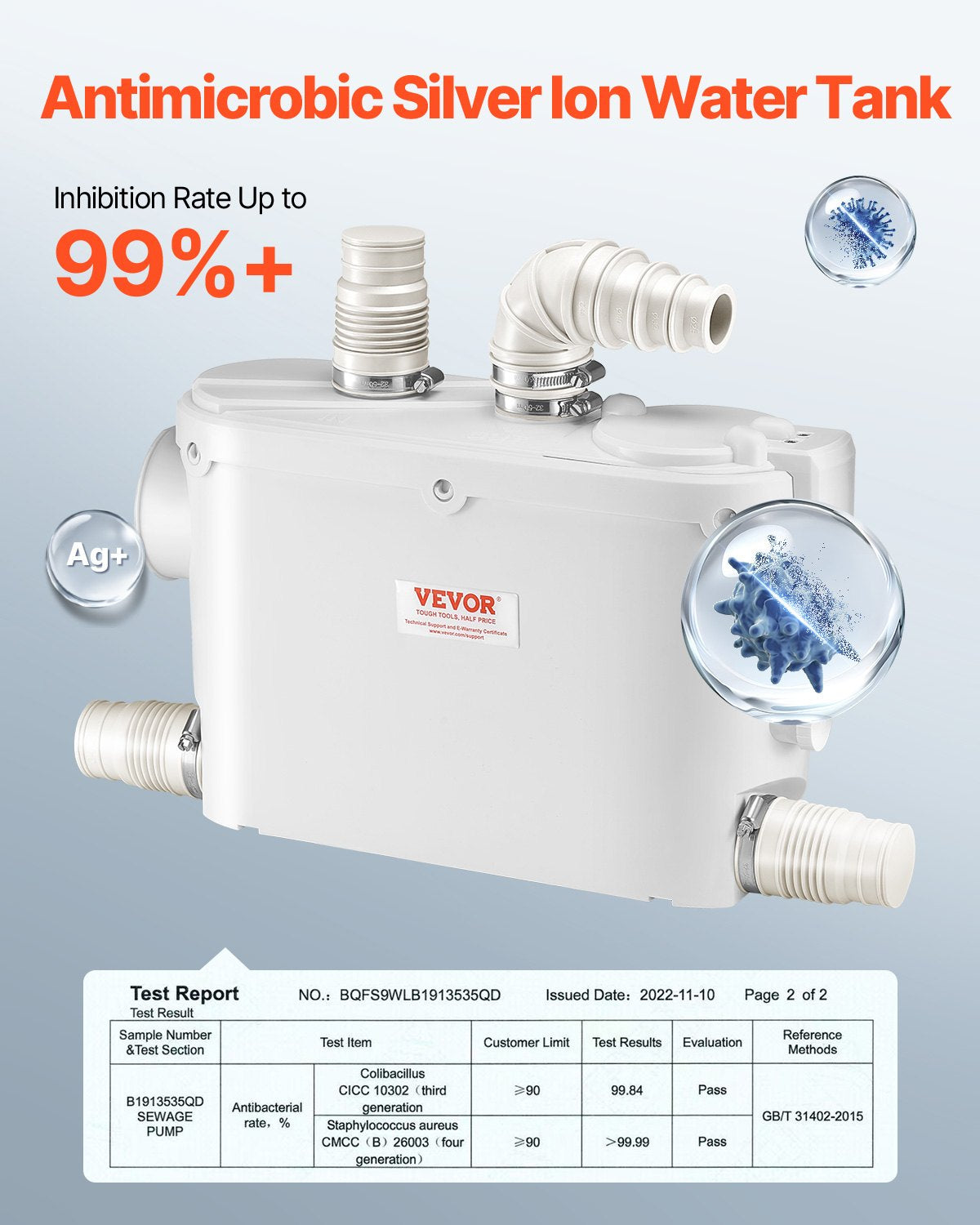 500W Macerator Pump for Wall-Hung Toilet and Sink - 29 GPM Flow, 26 Ft Lift