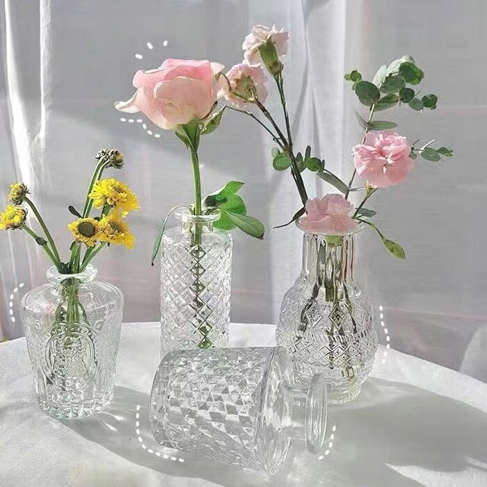 Mini Glass Vase - Embossed French American Style Home Decor