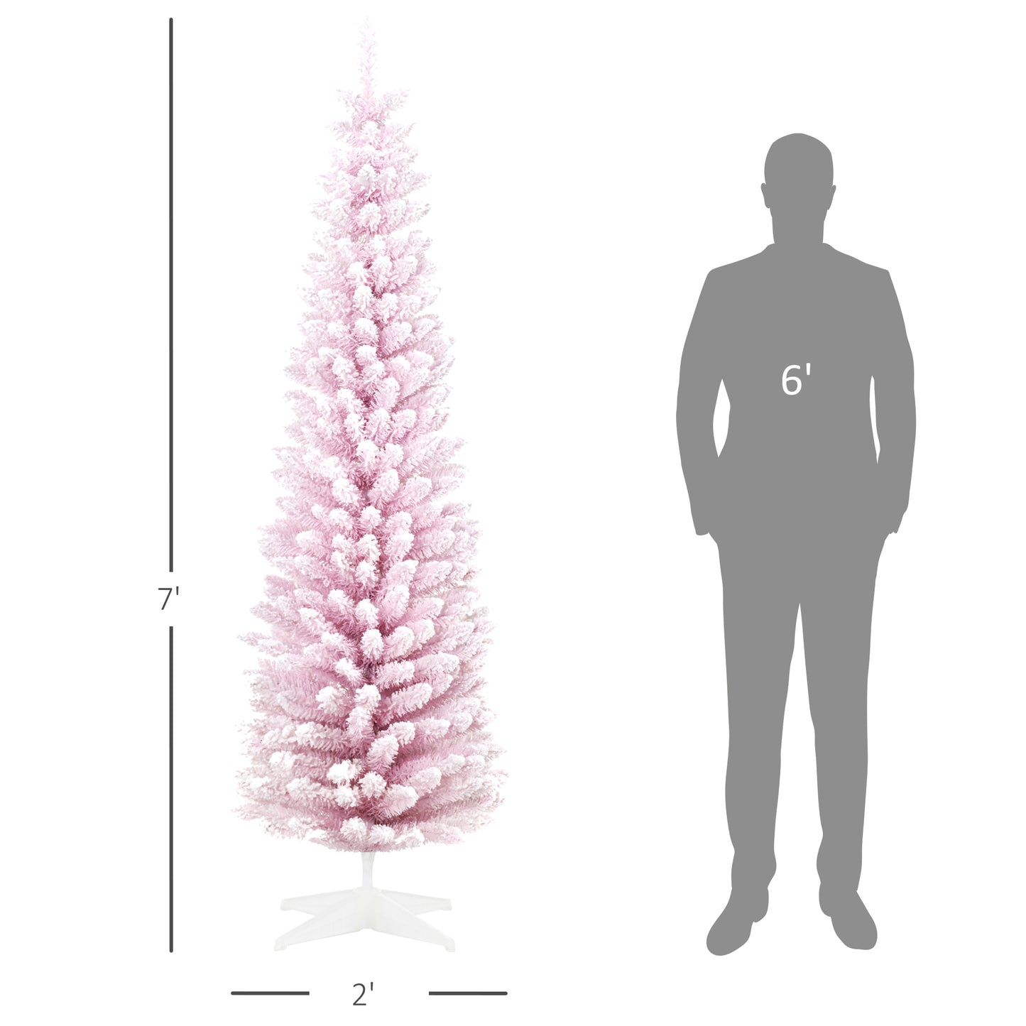 Pink Snow Flocked Artificial Christmas Tree - 84" Pencil Shape