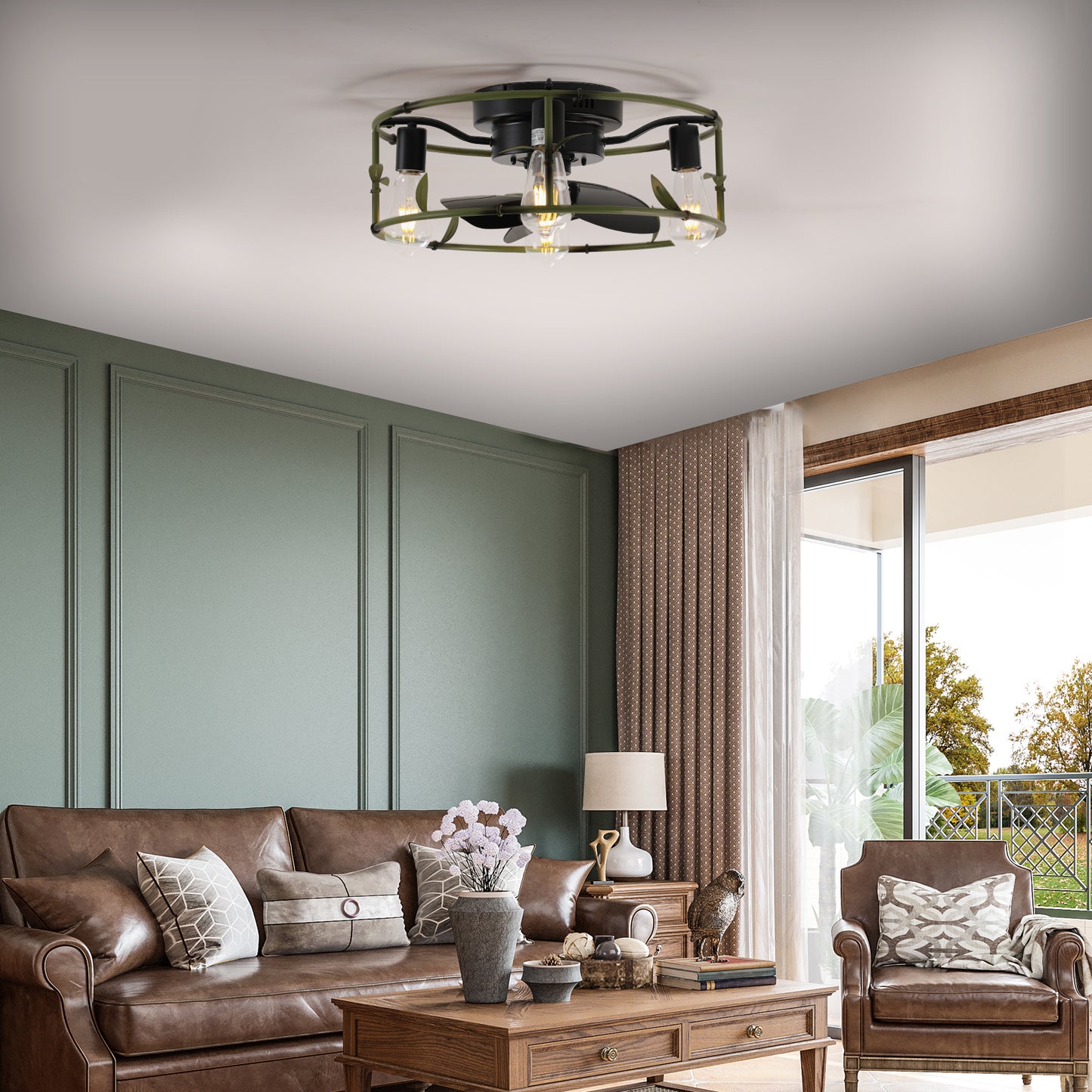 Industrial Ceiling Fan with Light - 3-Light Flush Mount Design
