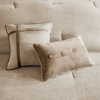 7 Piece Faux Suede Comforter Set - Cozy Lodge Style Bedding