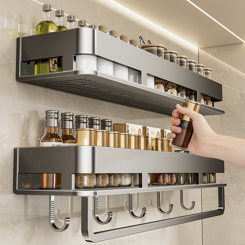 Multi-Functional No-Drill Wall-Mount Storage Shelf for Home & Kitchen