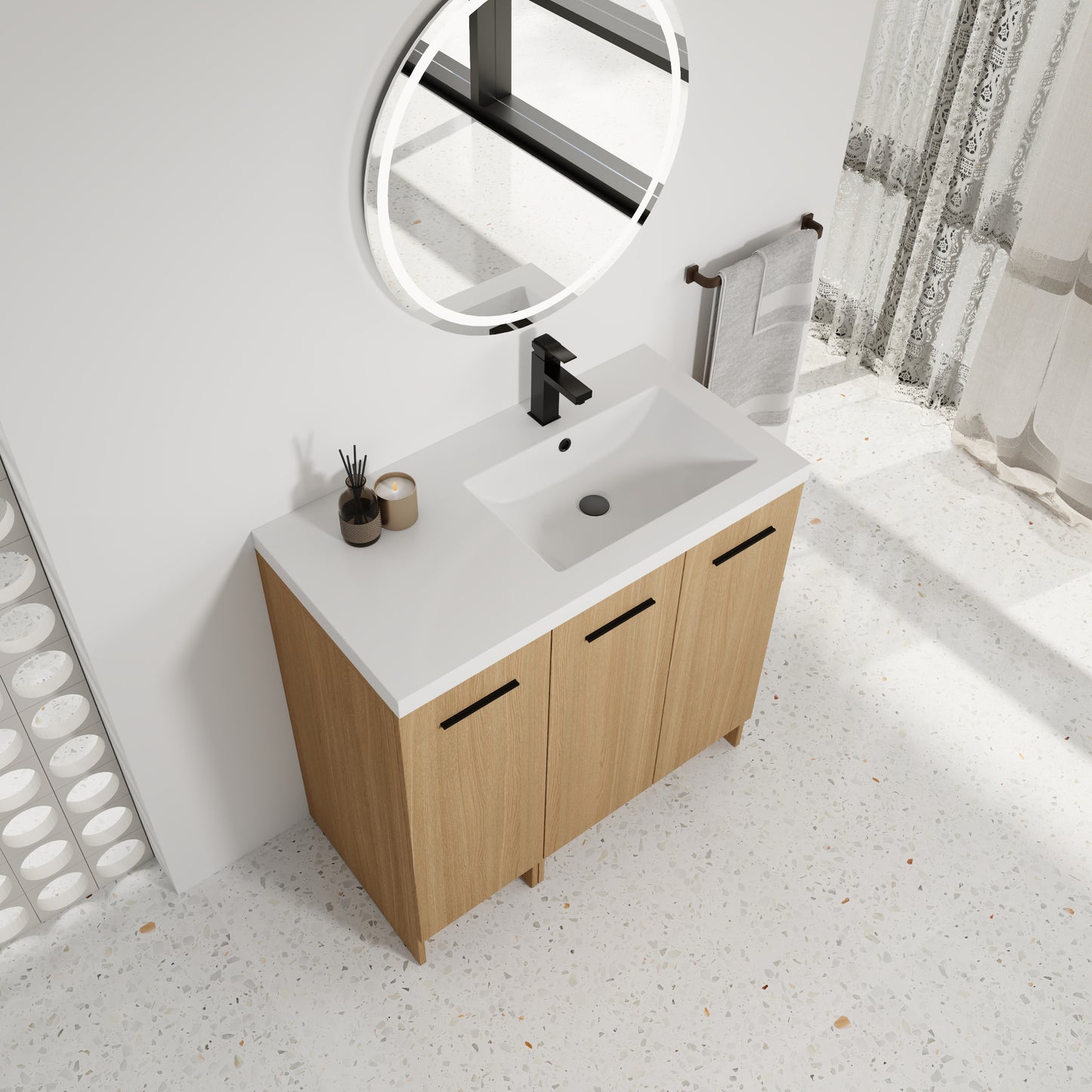 36" Modular Freestanding Bathroom Vanity with Resin Sink Top - Light Oak