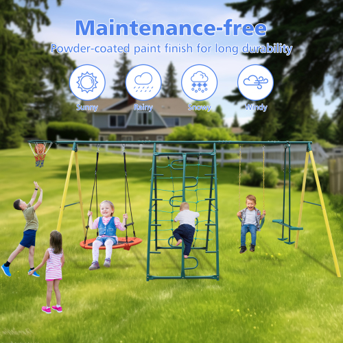 Metal Swing Set for Kids with Safety Belt - Multicolor