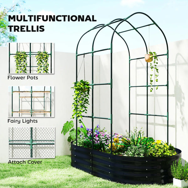 Raised Garden Bed with Arch Trellis - Dark Gray