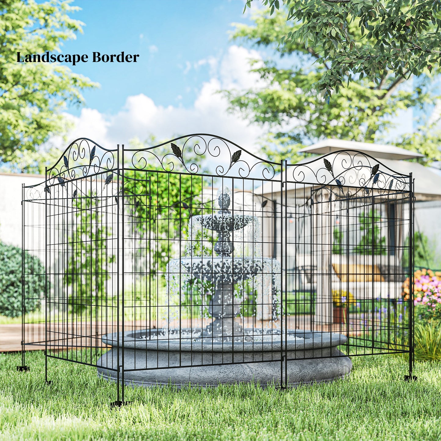 Folding Garden Fence Panels - 4 Pack, 44"H x 12 ft, Black