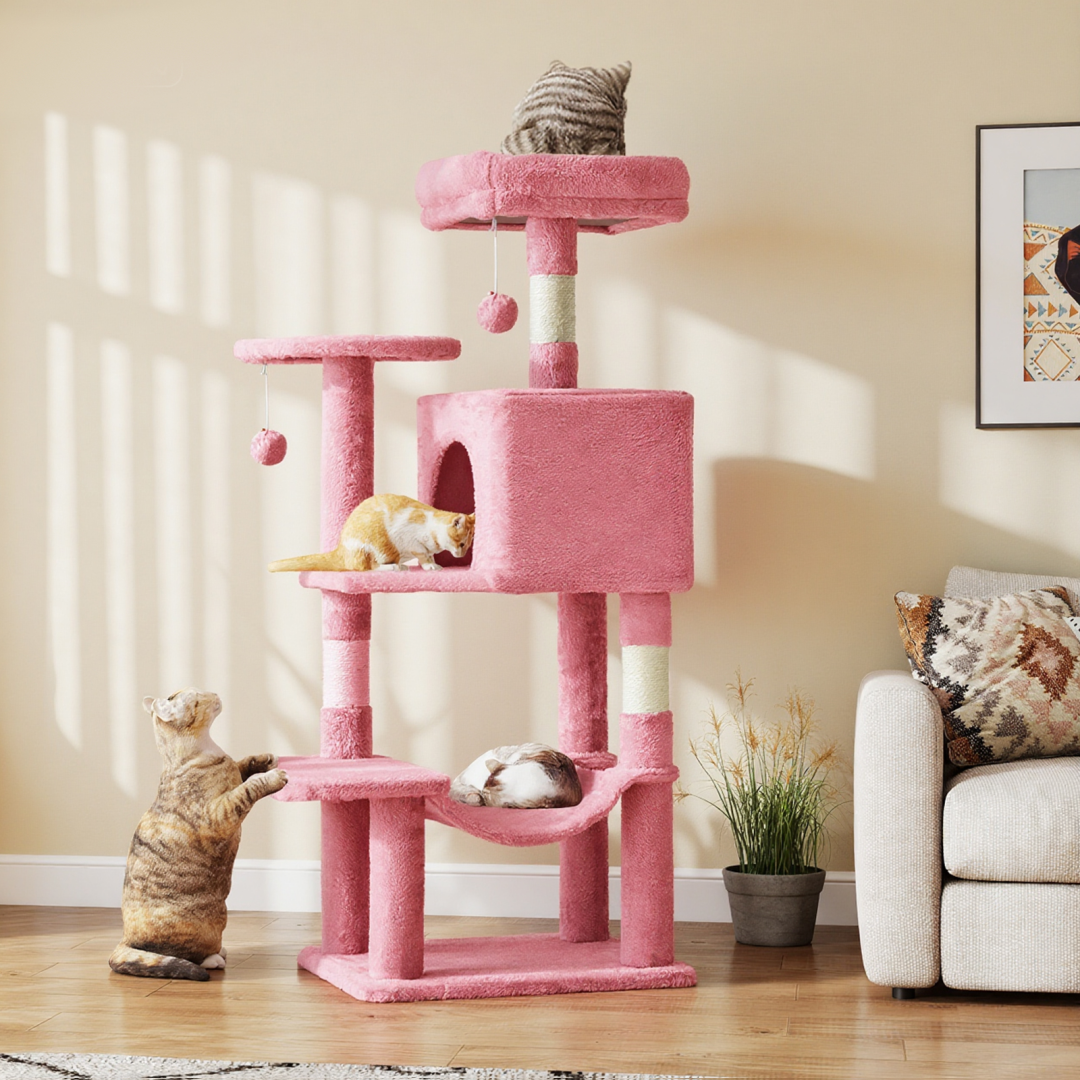 44-Inch Multi-Level Cat Tree Tower with Scratching Posts, Platforms & Hammock