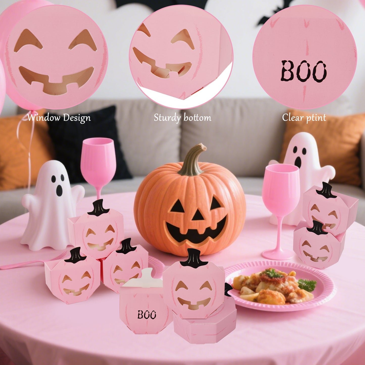 10 Pcs Halloween Pumpkin Gift Boxes - Pink Paper