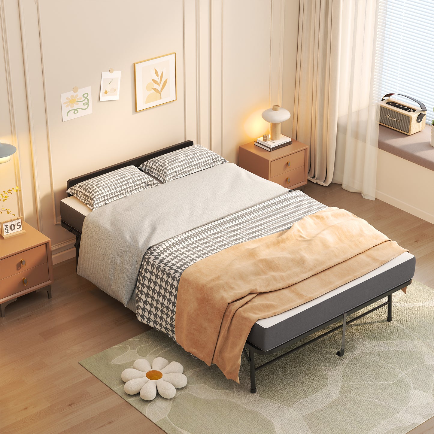 75x46 Wide Folding Bed With Adjustable Headboard, Extra Long Rollaway