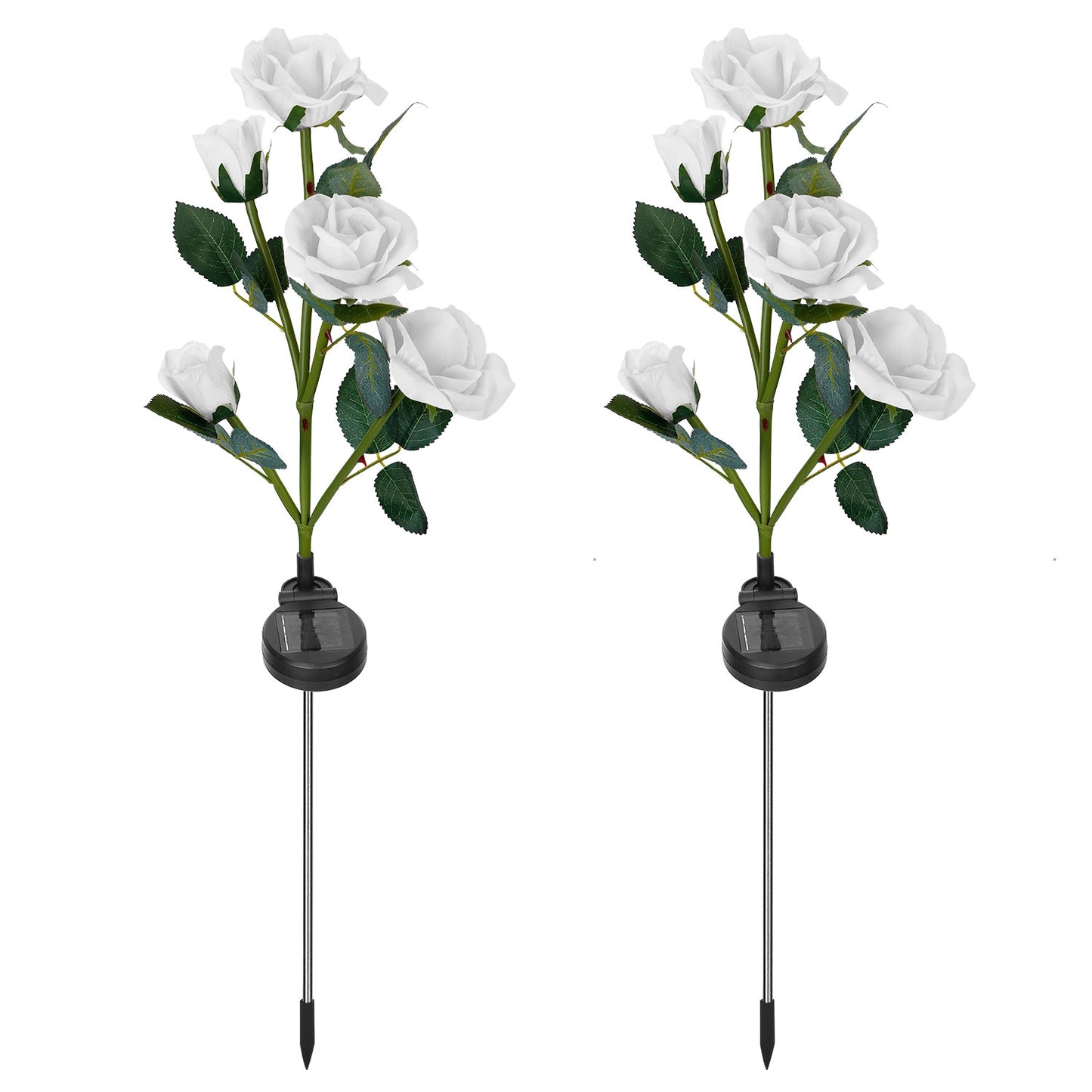 Solar Powered Rose Flower LED Lights - 2Pcs Outdoor Decorative Lamps