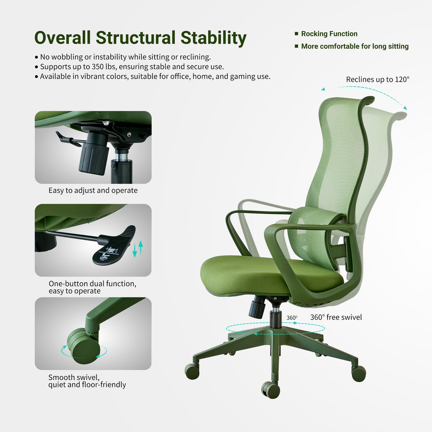 Ergonomic Green Office Chair with Adjustable Lumbar Support