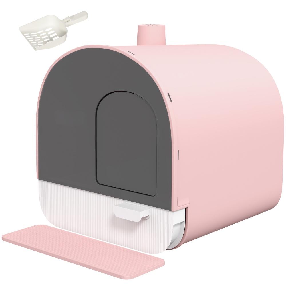 Pink Cat Litter Box with Lid, Scoop & Filter - Small Pet House & Cage