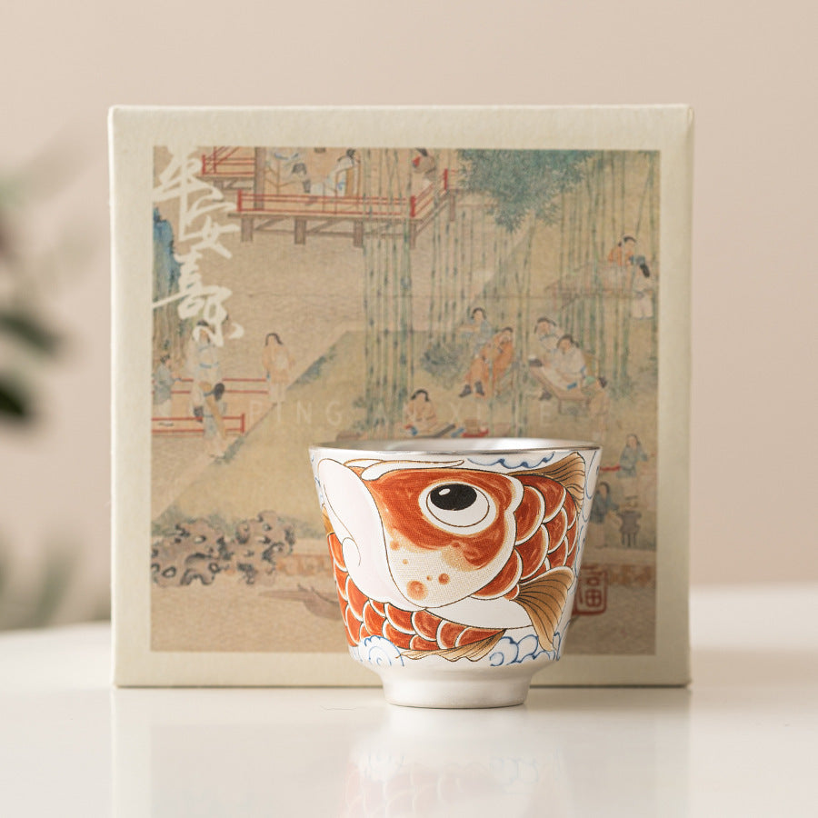 Gilded Silver Porcelain Tea Cup - Retro Bell Shape 50ml