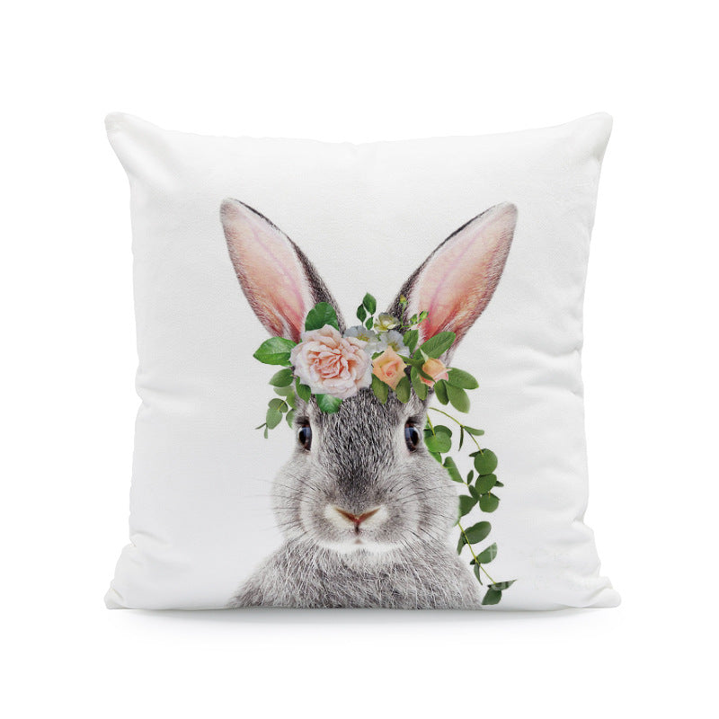 Easter Cartoon Rabbit Print Pillow Cover - 45x45cm Plush Cushion Case for Home Decor