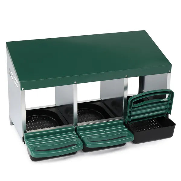 3-Compartment Chicken Nesting Box with Plastic Egg Tray - Green