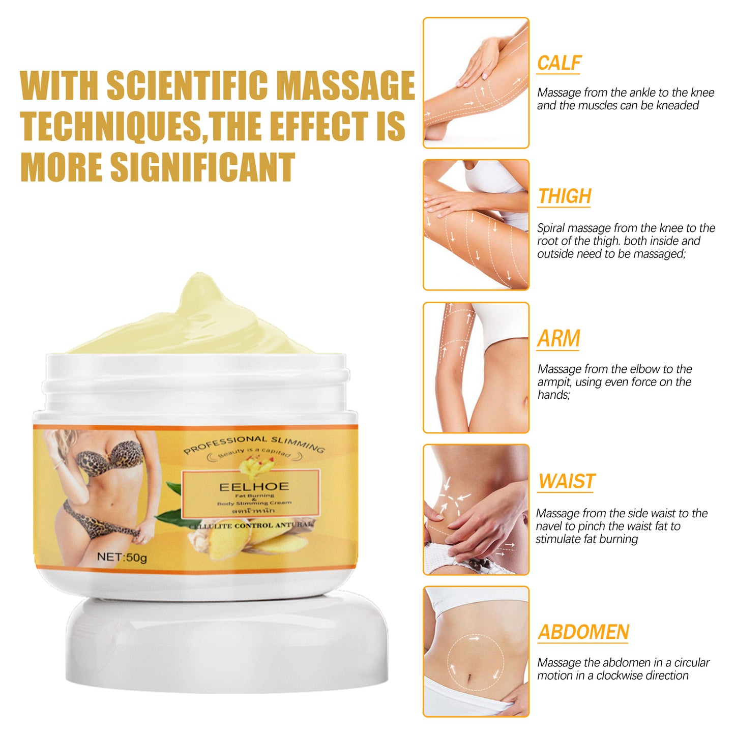 Ginger Slimming Body Cream - Anti-Cellulite Firming Massage Lotion, 50g