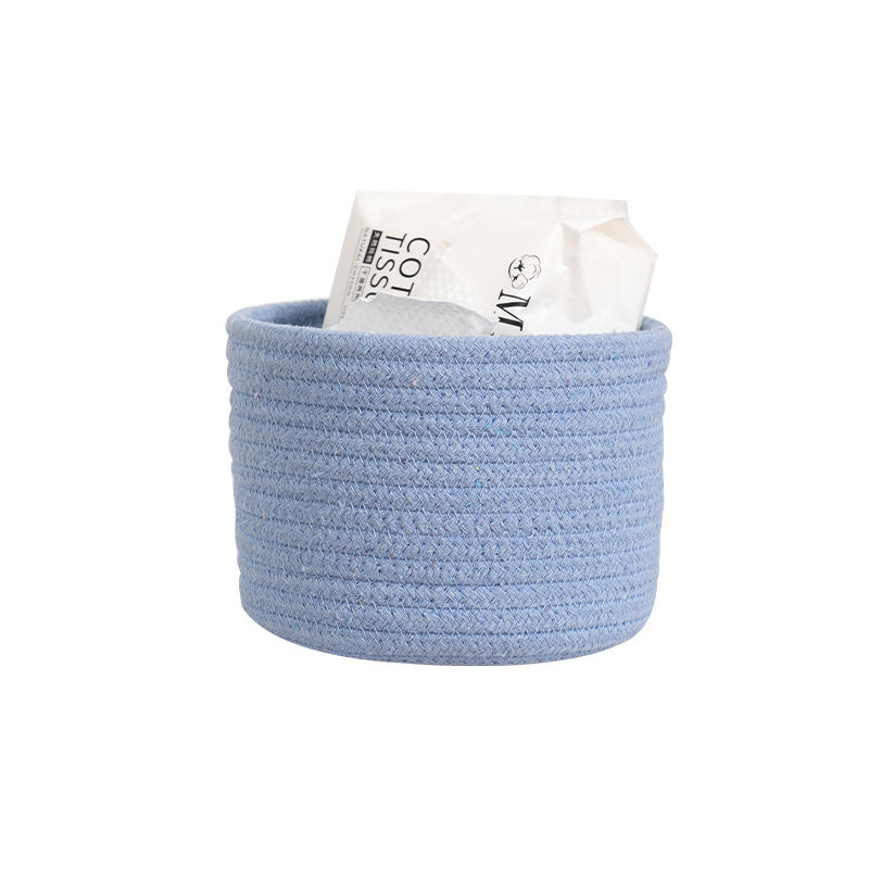 Hand-Woven Desktop Storage Basket - Multi-Color Cotton Rope Organizer