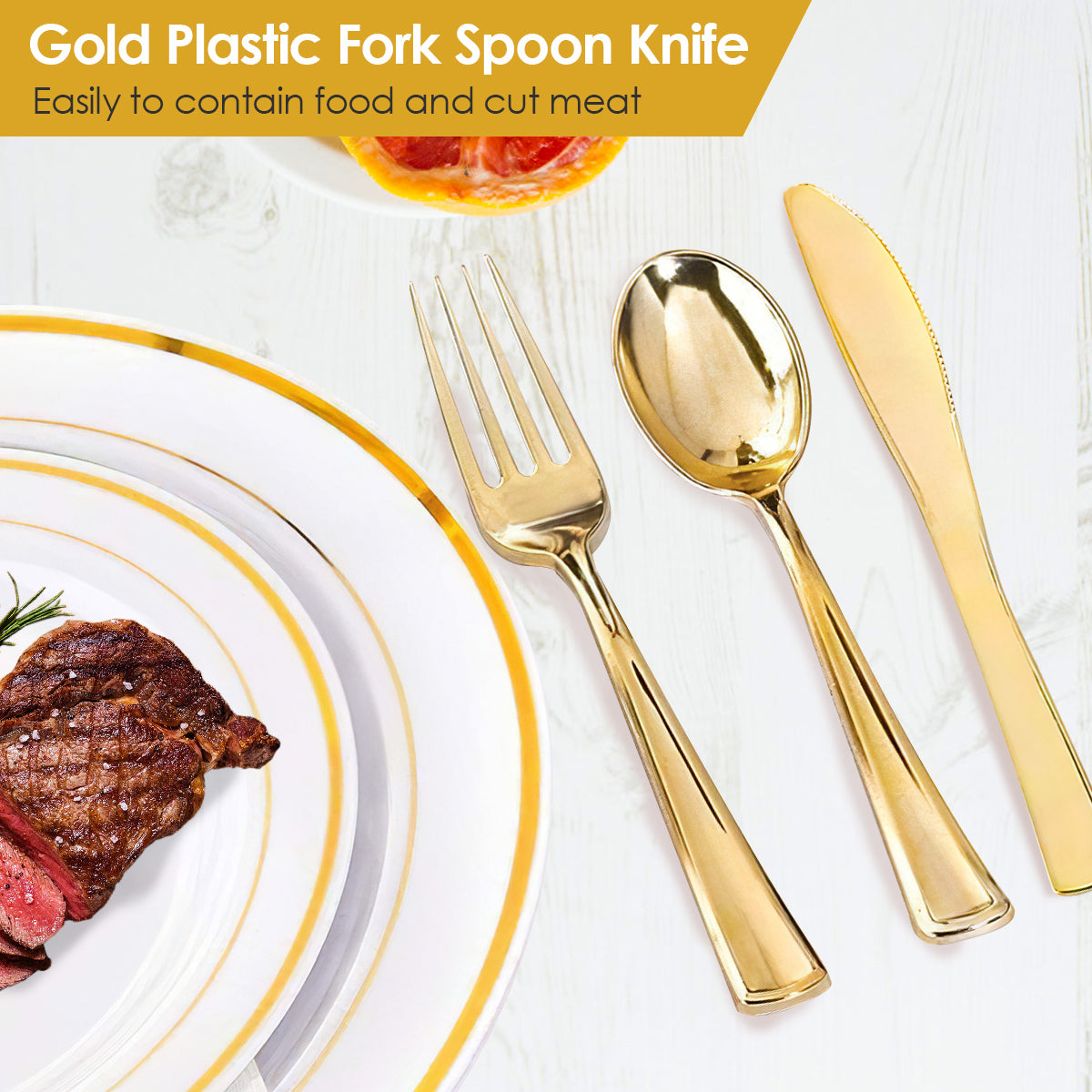 175-Piece Gold Disposable Dinnerware Set with Plates, Cups & Cutlery