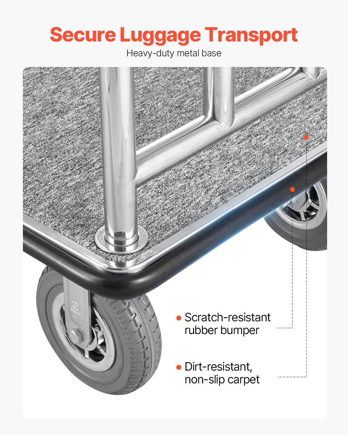 Heavy-Duty Hotel Luggage Cart 1200 LBS Capacity Stainless Steel