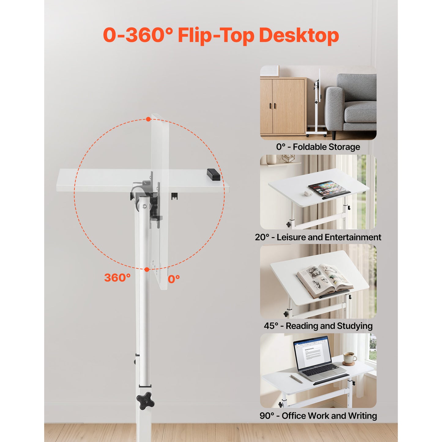 Adjustable Standing Desk with 360° Tilting Desktop, Mobile Sit-Stand Workstation 32x16 In with Lockable Casters