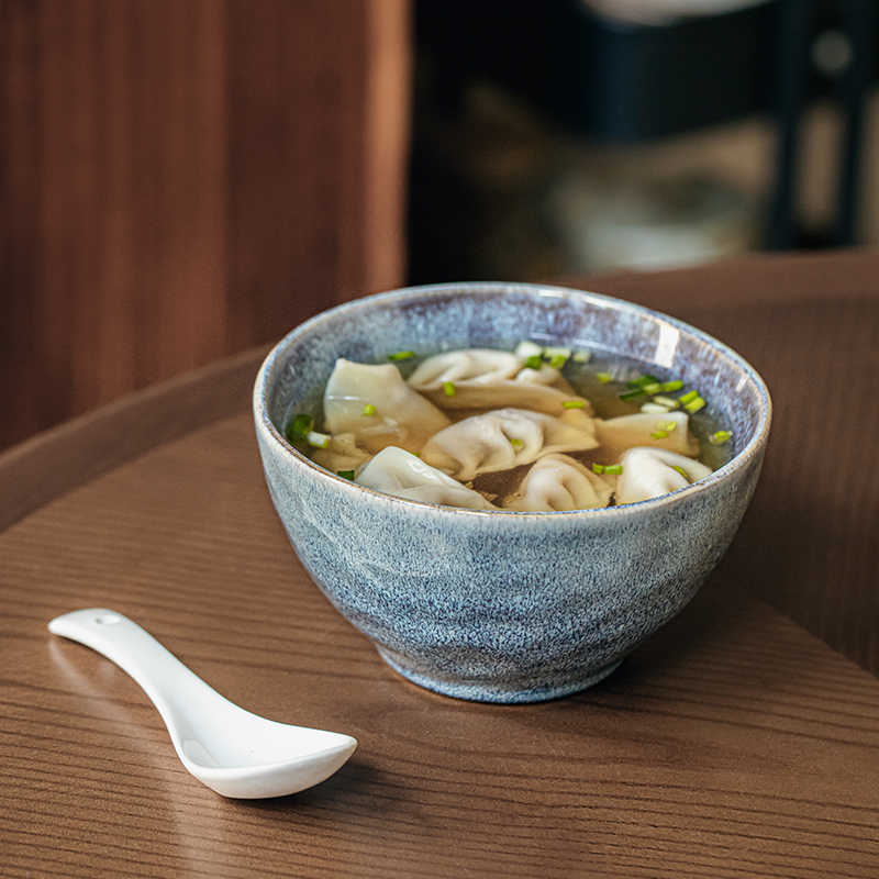 5.5-Inch Ceramic Wonton Rice Bowl - Twilight Blue, Set of 2