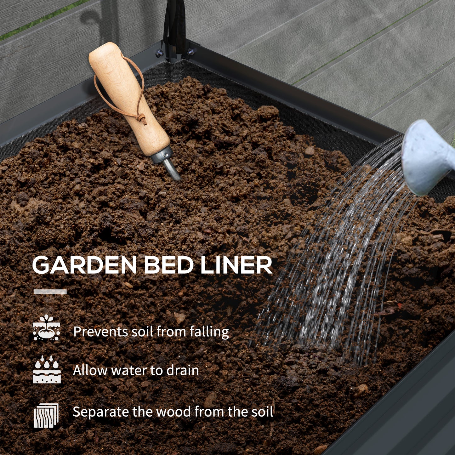Raised Garden Bed with Cover and Legs - Metal Elevated Planter with Shelf - Dark Gray 1180x370x95mm