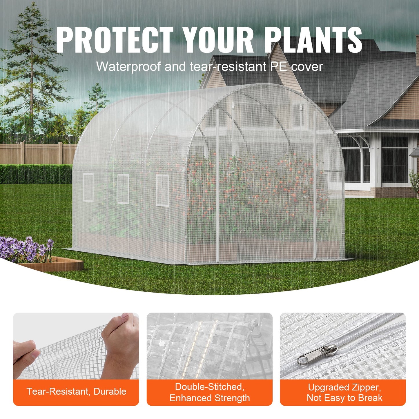 Walk-In Greenhouse Tunnel 9.58x6.43x6.23 ft Galvanized Frame PE Cover White