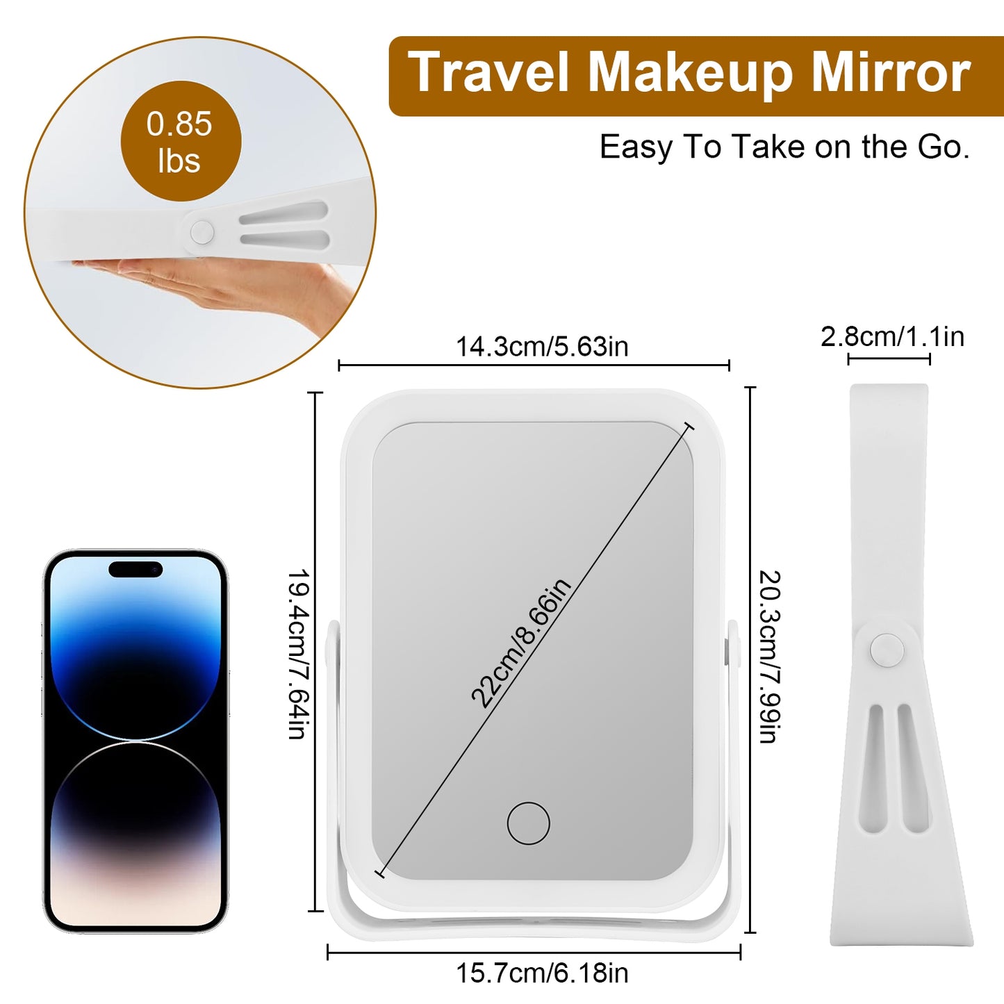10X Magnifying Lighted Makeup Mirror, USB Rechargeable Travel Vanity Mirror