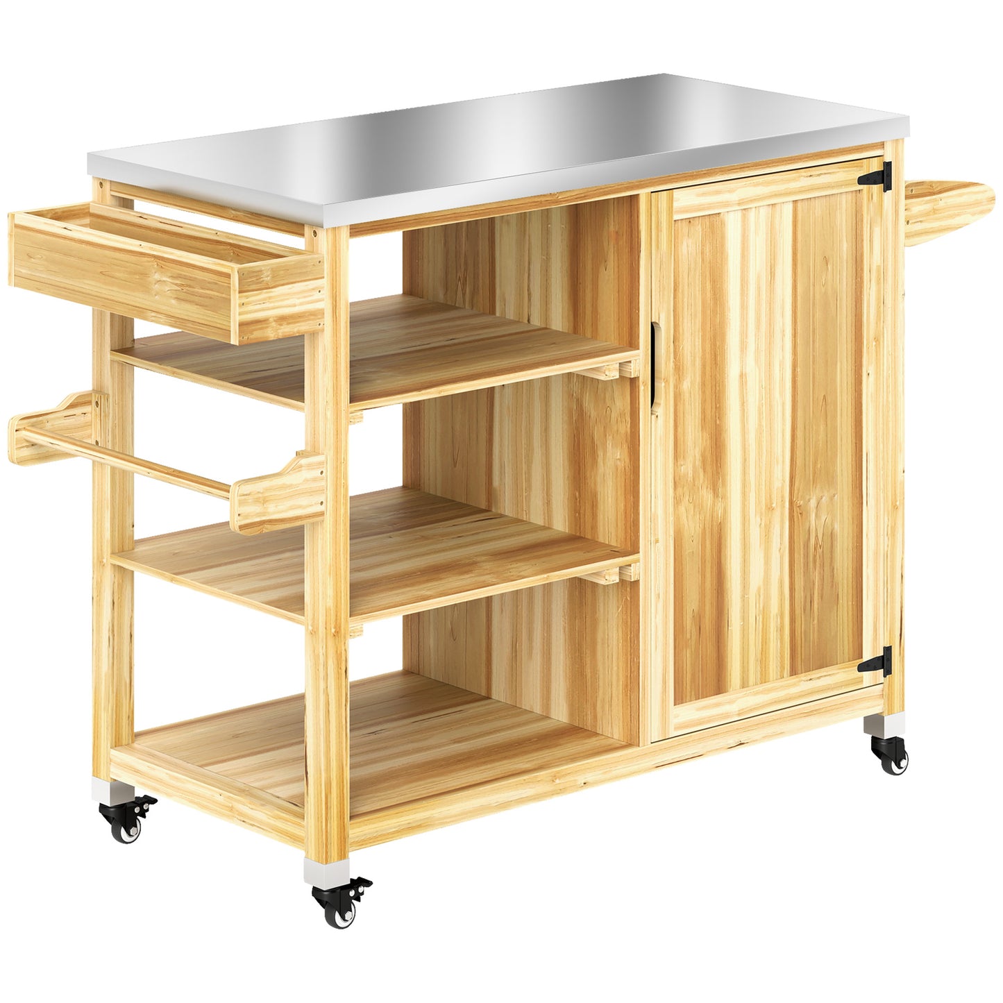 Outdoor Grill Cart with Stainless Steel Top & Solid Wood Frame