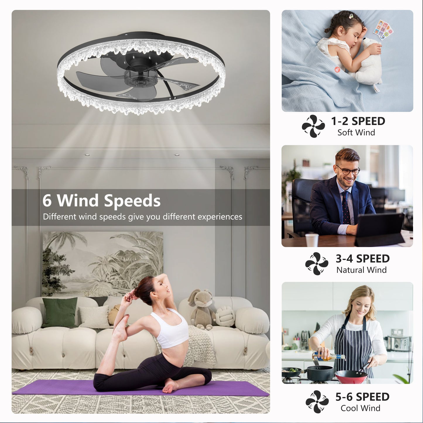 20-Inch Smart Flush Mount Ceiling Fan with LED Light & Remote Control
