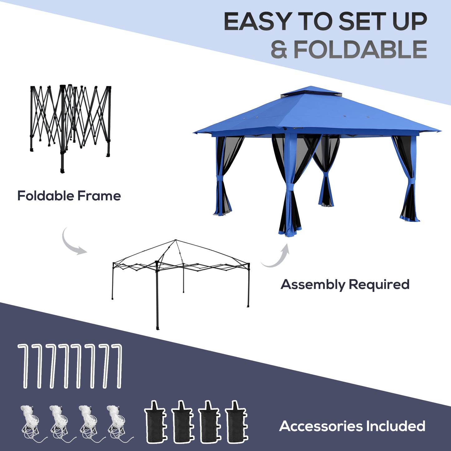 13x13 Pop Up Gazebo Canopy Tent with 2-Tier Roof & Carry Bag - Blue