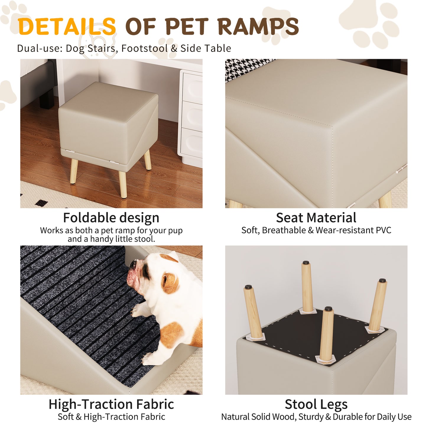 Foldable Wooden Pet Dog Ramp with Non-Slip Surface - 22.83 Inches