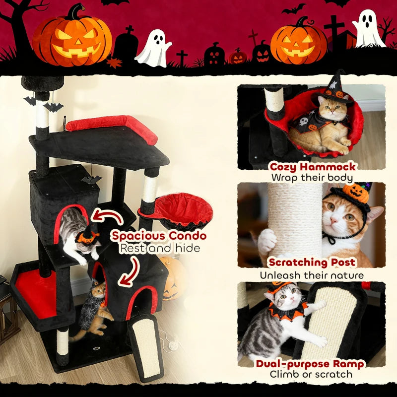 Gothic Cat Tree Tower with Coffin Bed & Sisal Posts - Halloween Decor
