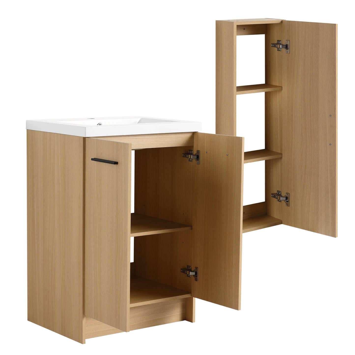 24" Freestanding Bathroom Vanity Set with Linen Cabinet - Light Oak