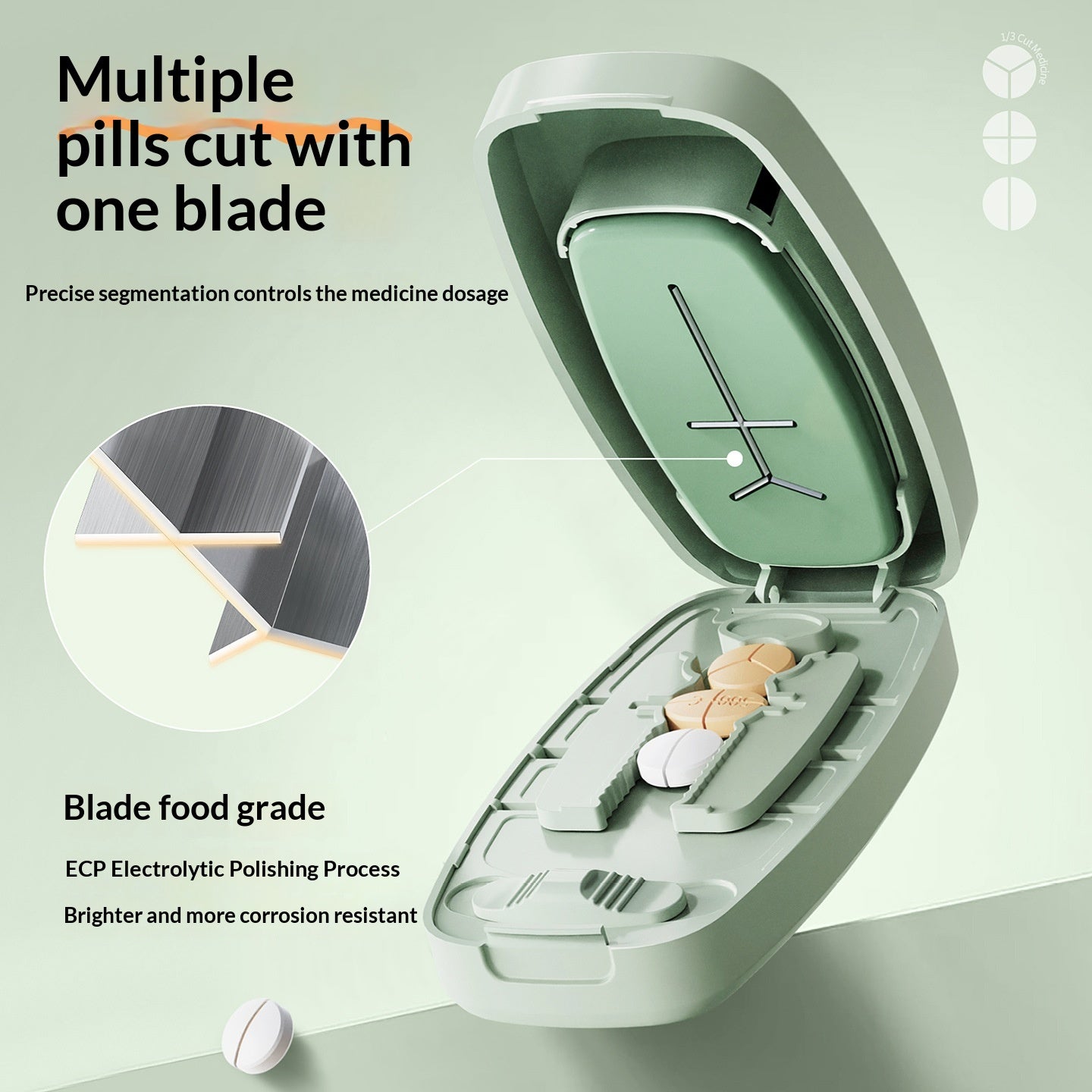 Multi-Function Pill Cutter with Compartments - Small Size