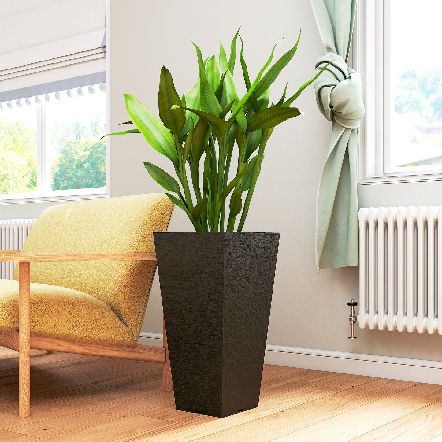 Tall Outdoor Plant Planters Set of 2 - Black Plastic Flower Pots for Garden & Patio
