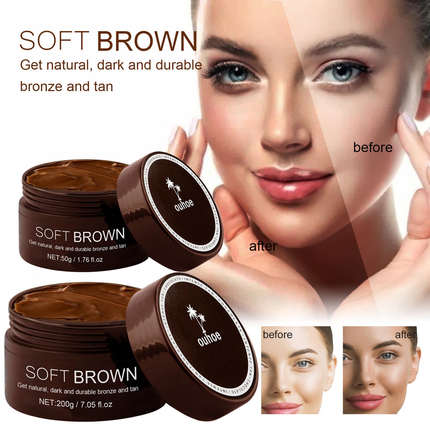Soft Brown Moisturizing Tanning Cream - Natural Radiant Tan Lotion 200g