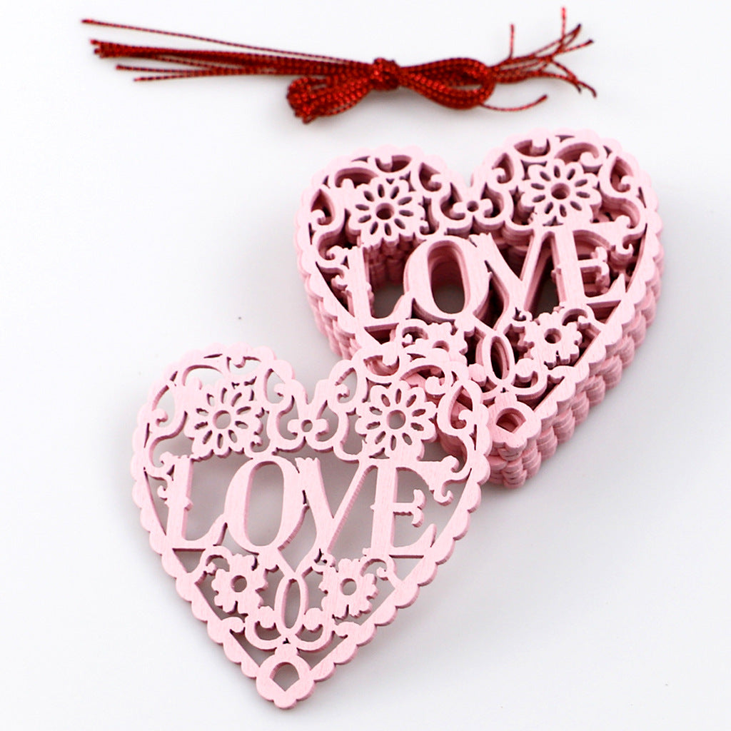 Decorative Wooden Pendant Crafts Set - Abstract Heart Shapes, 10 Pieces