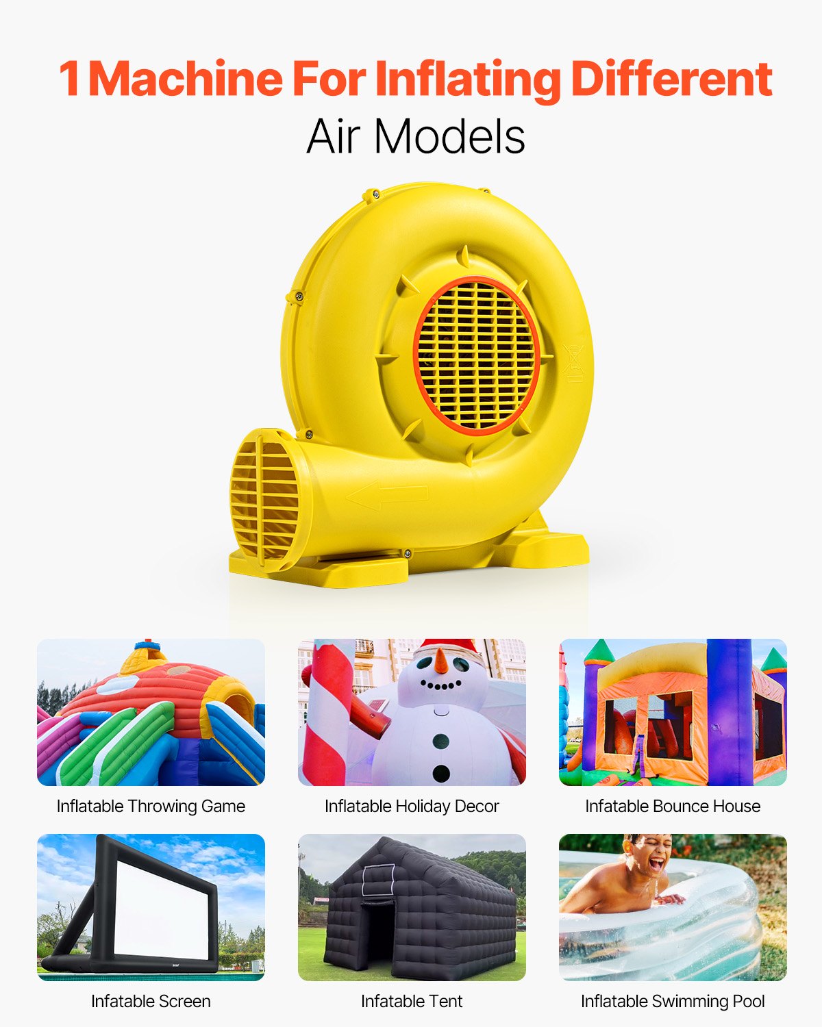 Inflatable Bounce House Blower 0.5-0.6HP 450W Commercial Air Pump Yellow