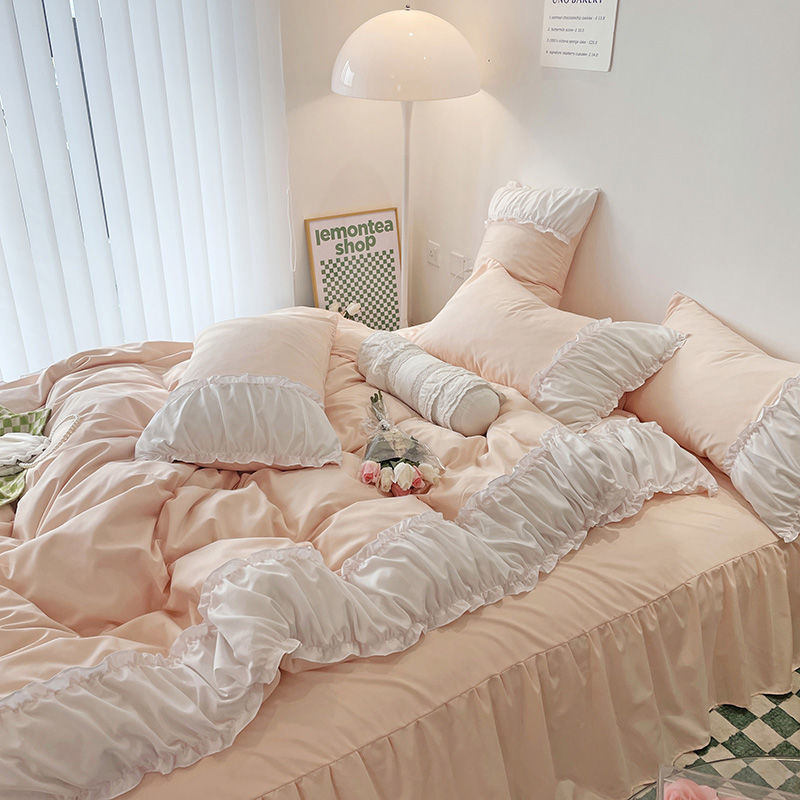 French Lace Pleated Bed Skirt Set of Four - Multiple Sizes & Styles