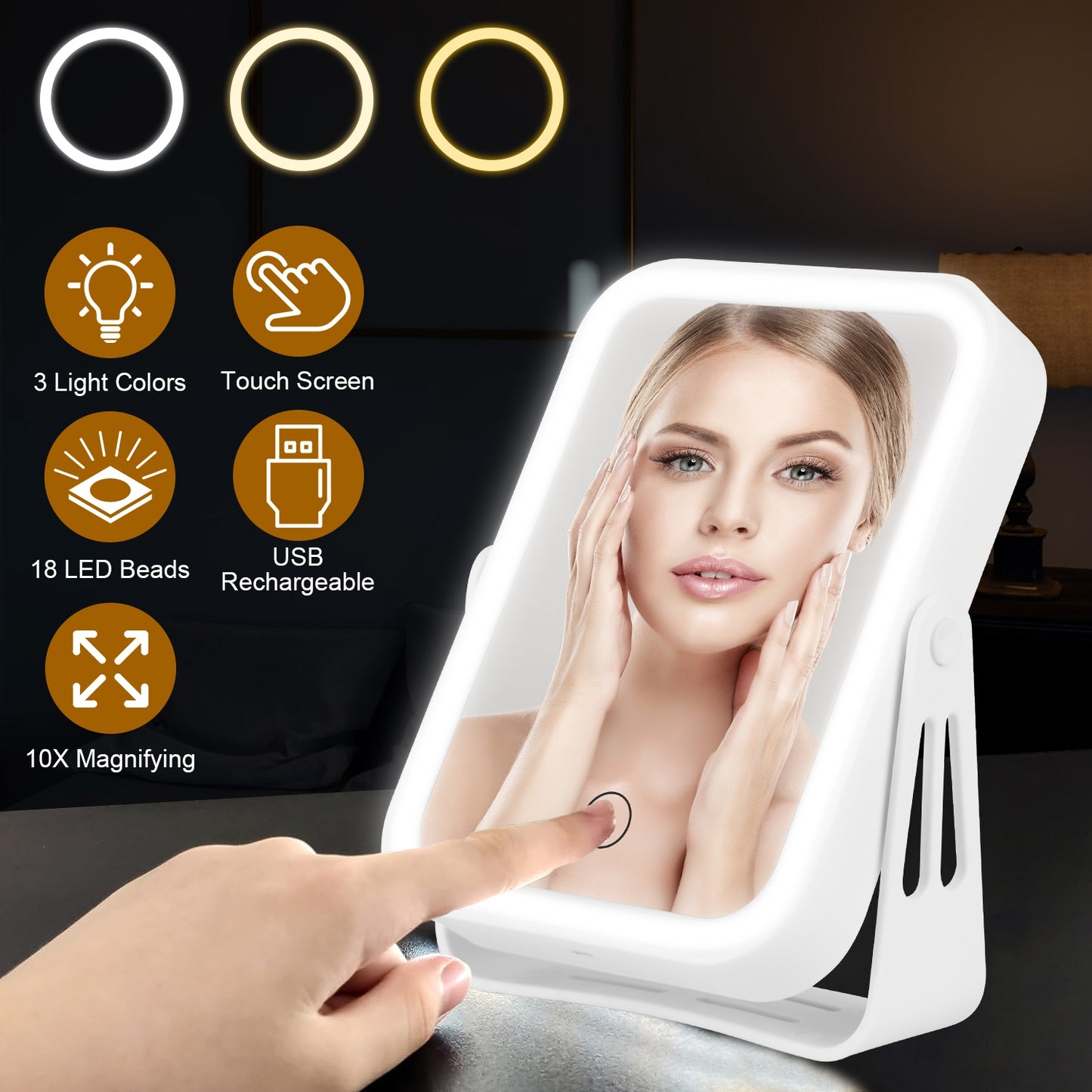 10X Magnifying Lighted Makeup Mirror, USB Rechargeable Travel Vanity Mirror
