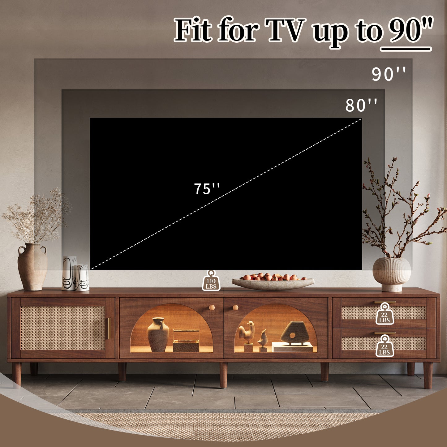 86 Inch TV Stand For TVs Up To 90 , Entertainment Center With App