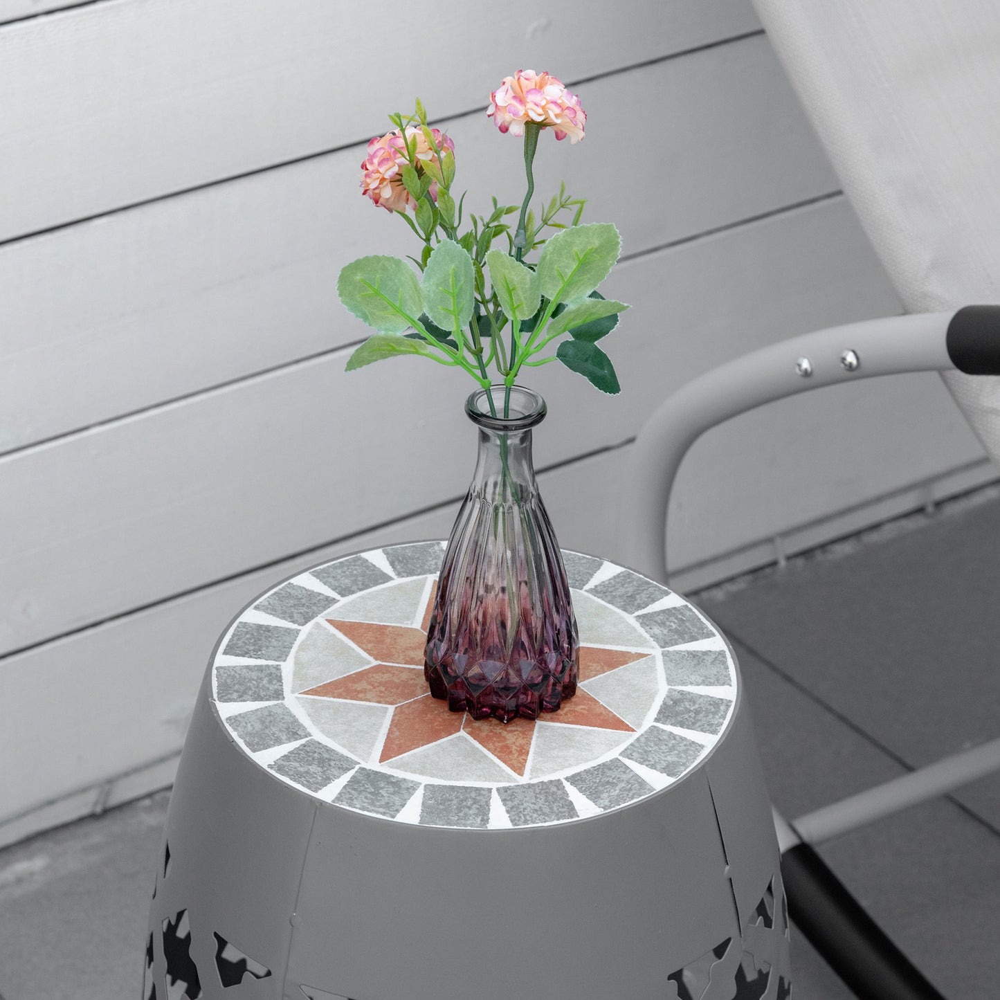Round Mosaic Outdoor Stool - Gray Ceramic Accent Table