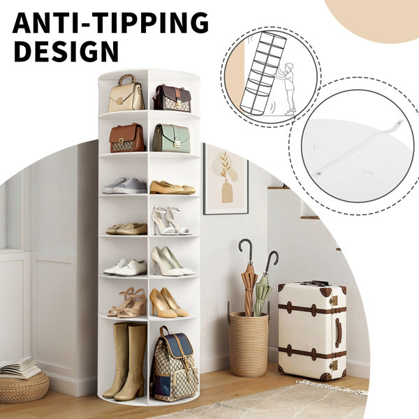 7-Tier Rotating Shoe Rack - Space-Saving White WPC Storage