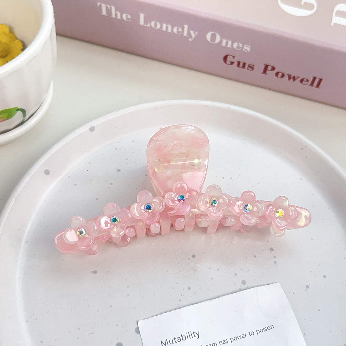 Floral Rhinestone Hair Clip - Handmade Acetate