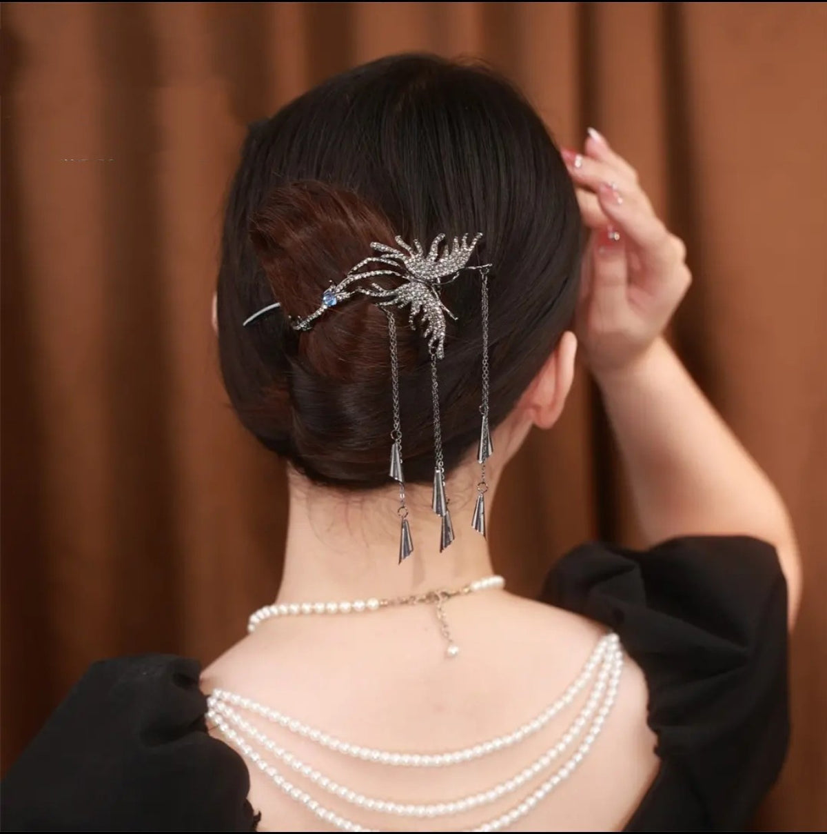 Silver Brass Alloy Butterfly Hairpin with Zircon Sparkle - Women's Hair Accessory