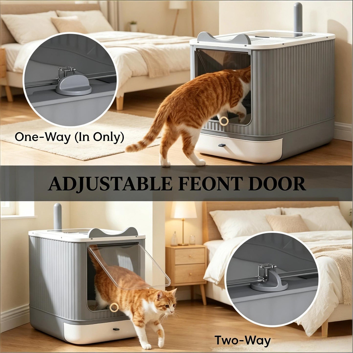 Enclosed Cat Litter Box with Slide-Out Tray - Black & Gray
