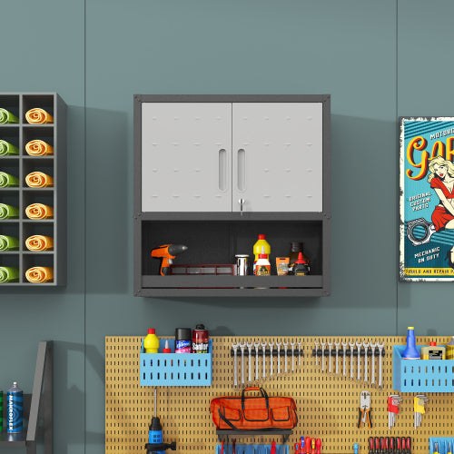 Wall-Mounted Metal Tool Storage Cabinet with Locking Doors and Shelf for Garage and Warehouse